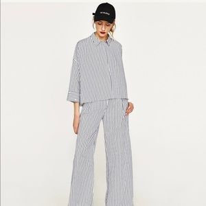 Blue & White Stripe Palazzo Pants - Zara